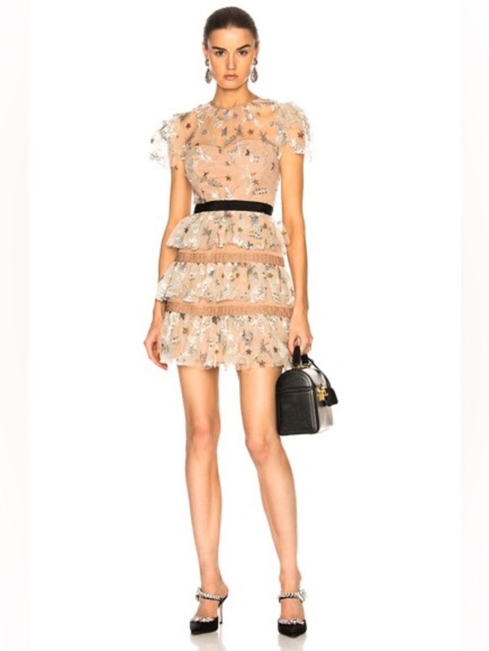 SELF-PORTRAIT Sequined Tiered Mini Dress size 4